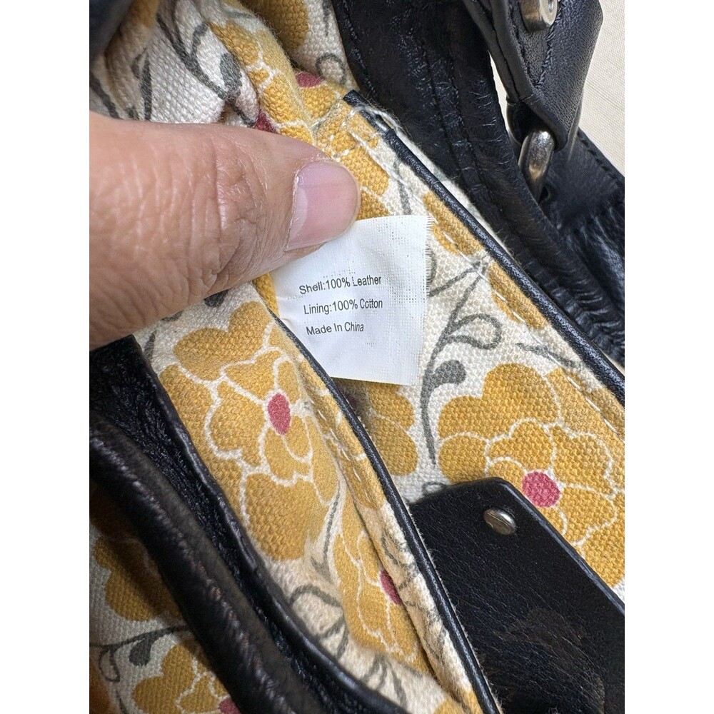 Vintage Y2K Emma Fox Black Leather Shoulder Bag Silver Fox Logo Floral Lining - Picture 3 of 14